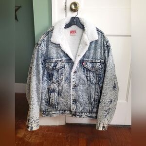 1980 Levi Denim Sherpa Coat Acid Wash